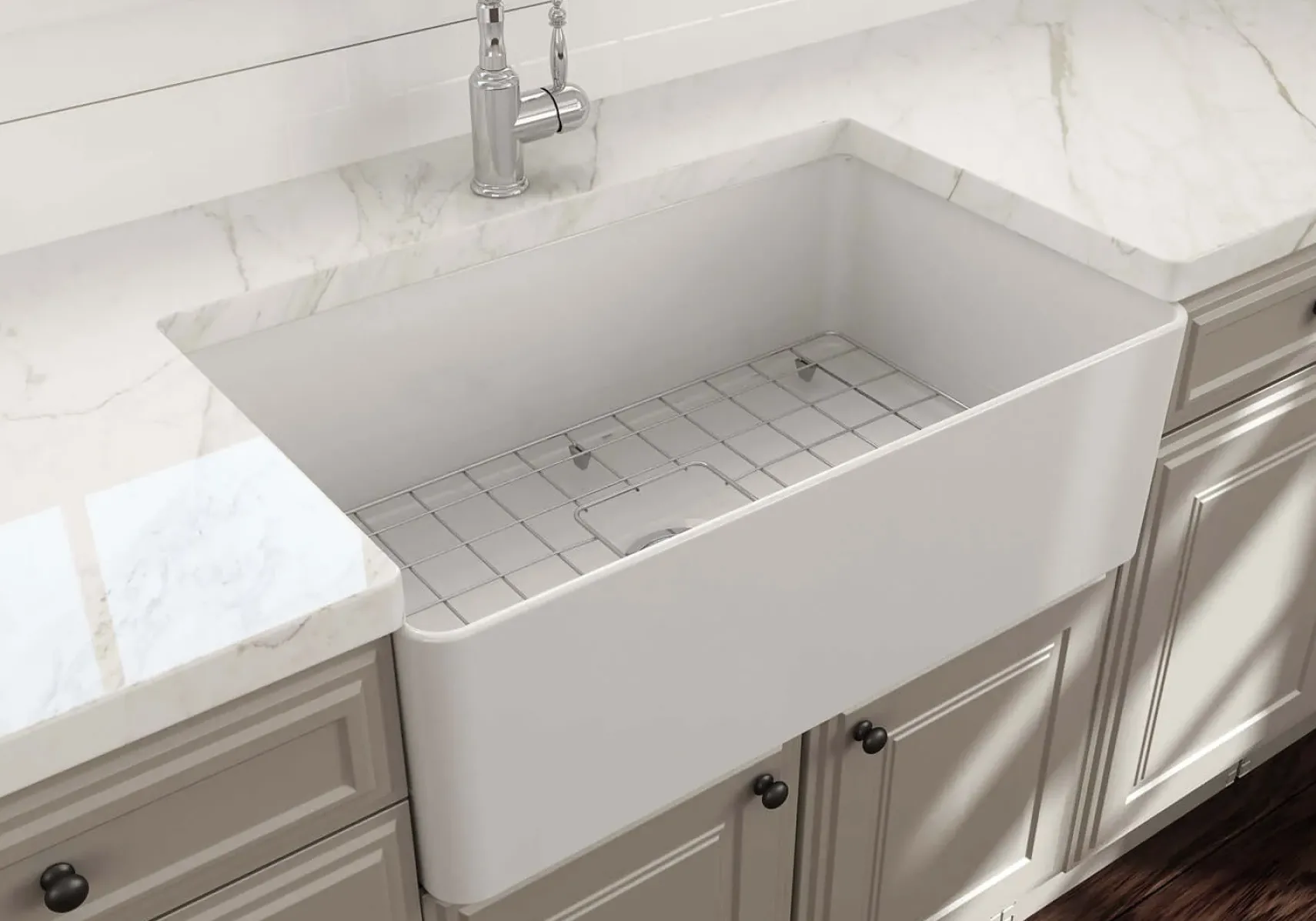 BOCCHI Aderci Ultra-Slim 30" Fireclay Farmhouse Sink, White, 1481-001-0120