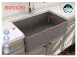 BOCCHI Aderci Ultra-Slim 30" Fireclay Farmhouse Sink, Matte Gray, 1481-006-0120