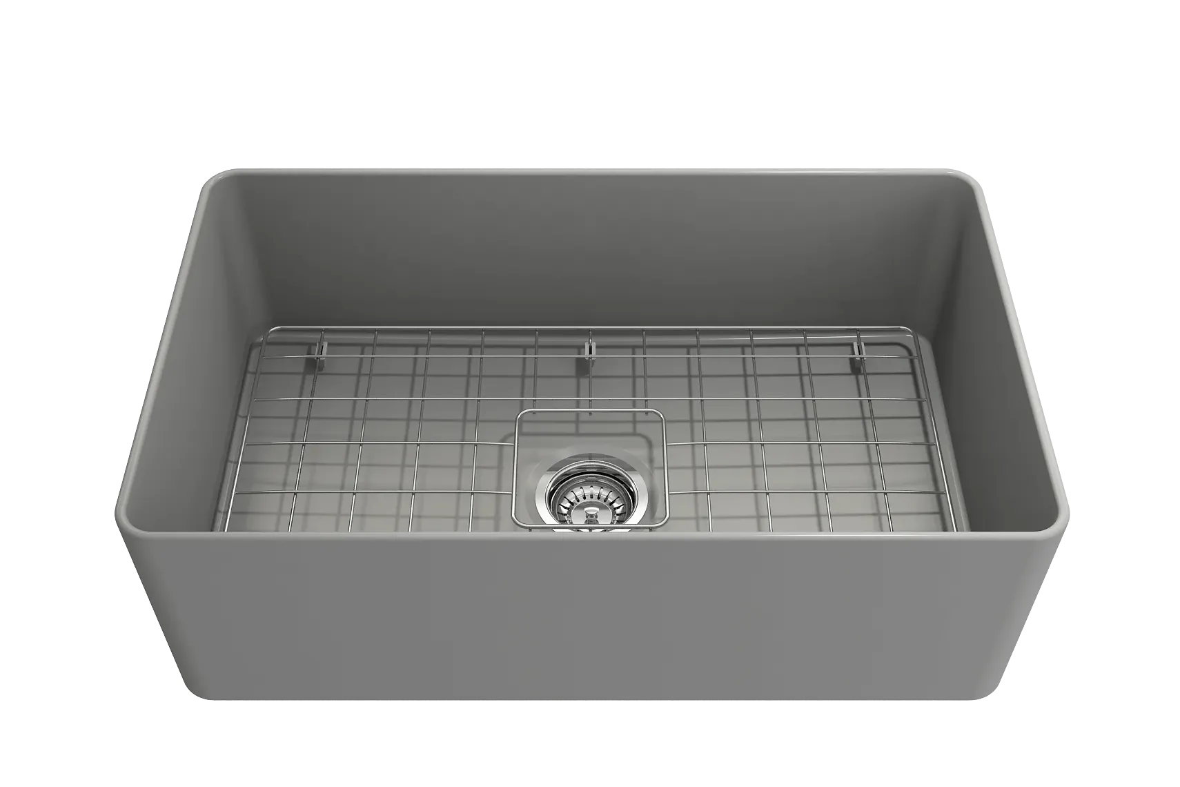 BOCCHI Aderci Ultra-Slim 30" Fireclay Farmhouse Sink, Matte Gray, 1481-006-0120