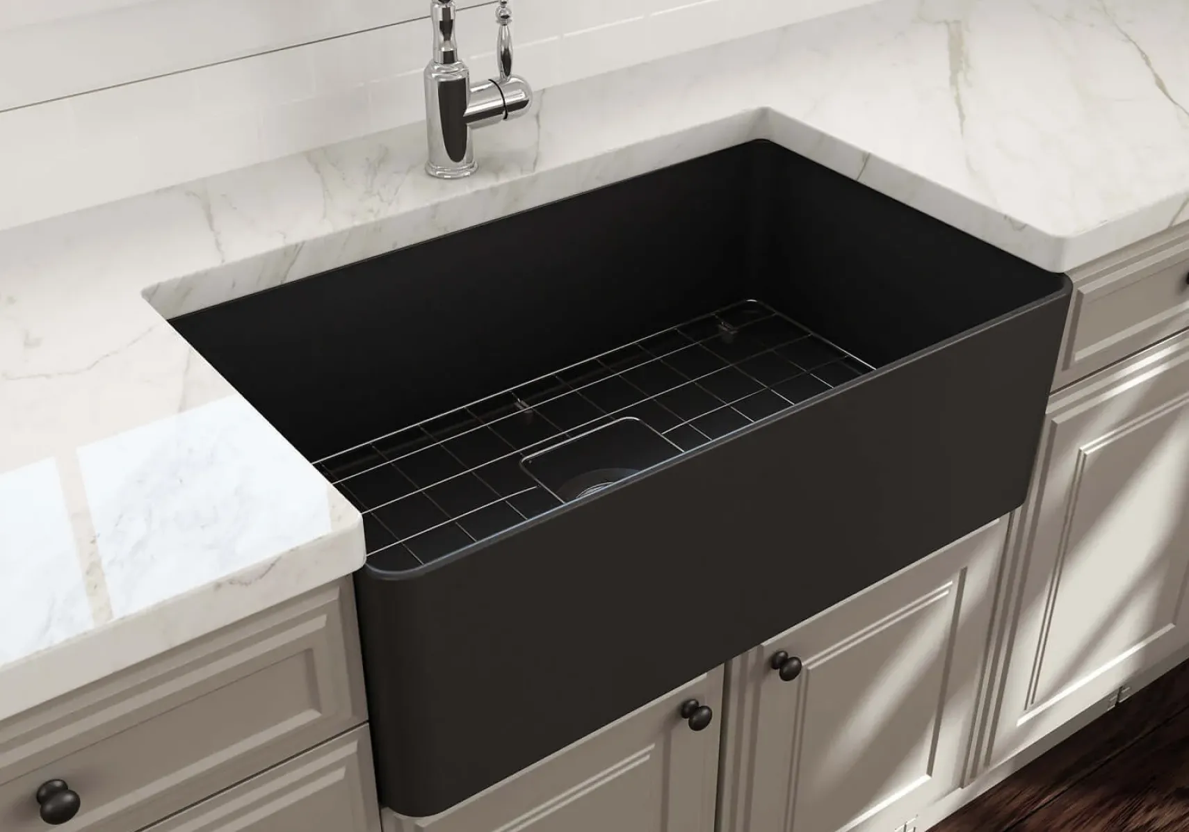 BOCCHI Aderci Ultra-Slim 30" Fireclay Farmhouse Sink, Matte Dark Gray, 1481-020-0120