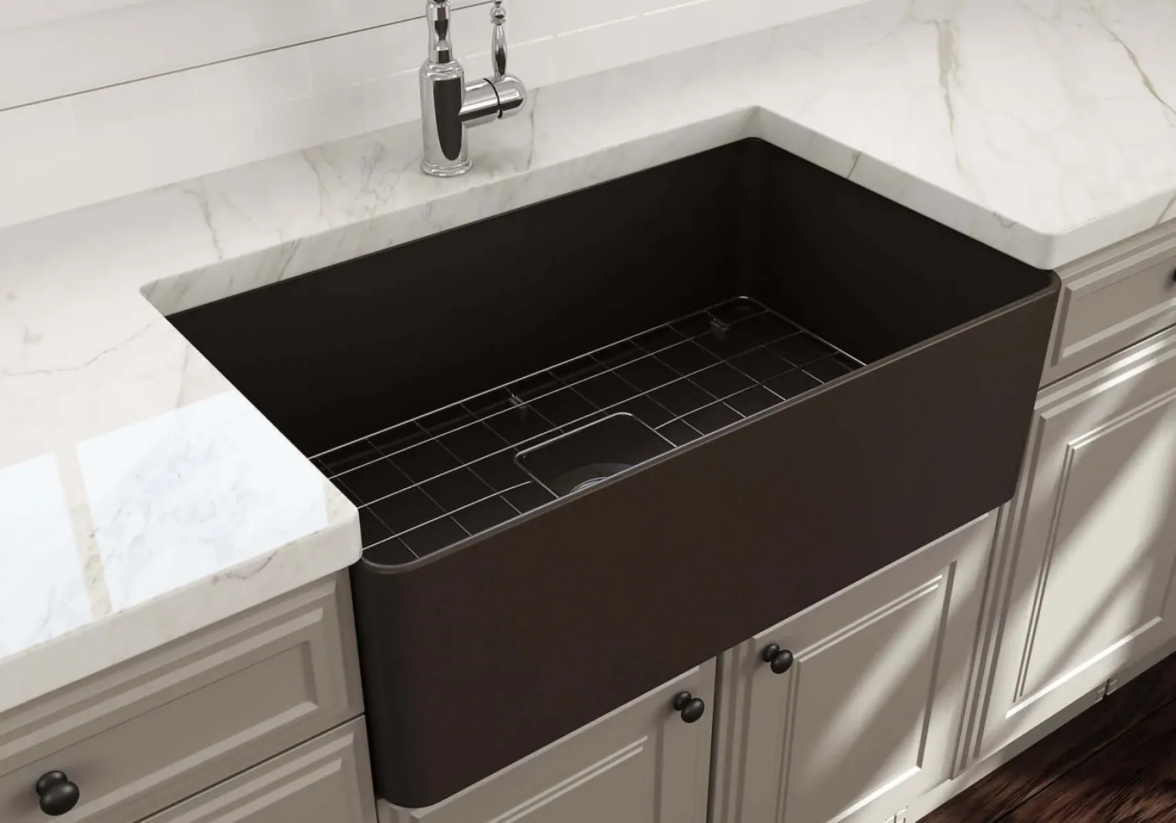 BOCCHI Aderci Ultra-Slim 30" Fireclay Farmhouse Sink, Matte Brown, 1481-025-0120