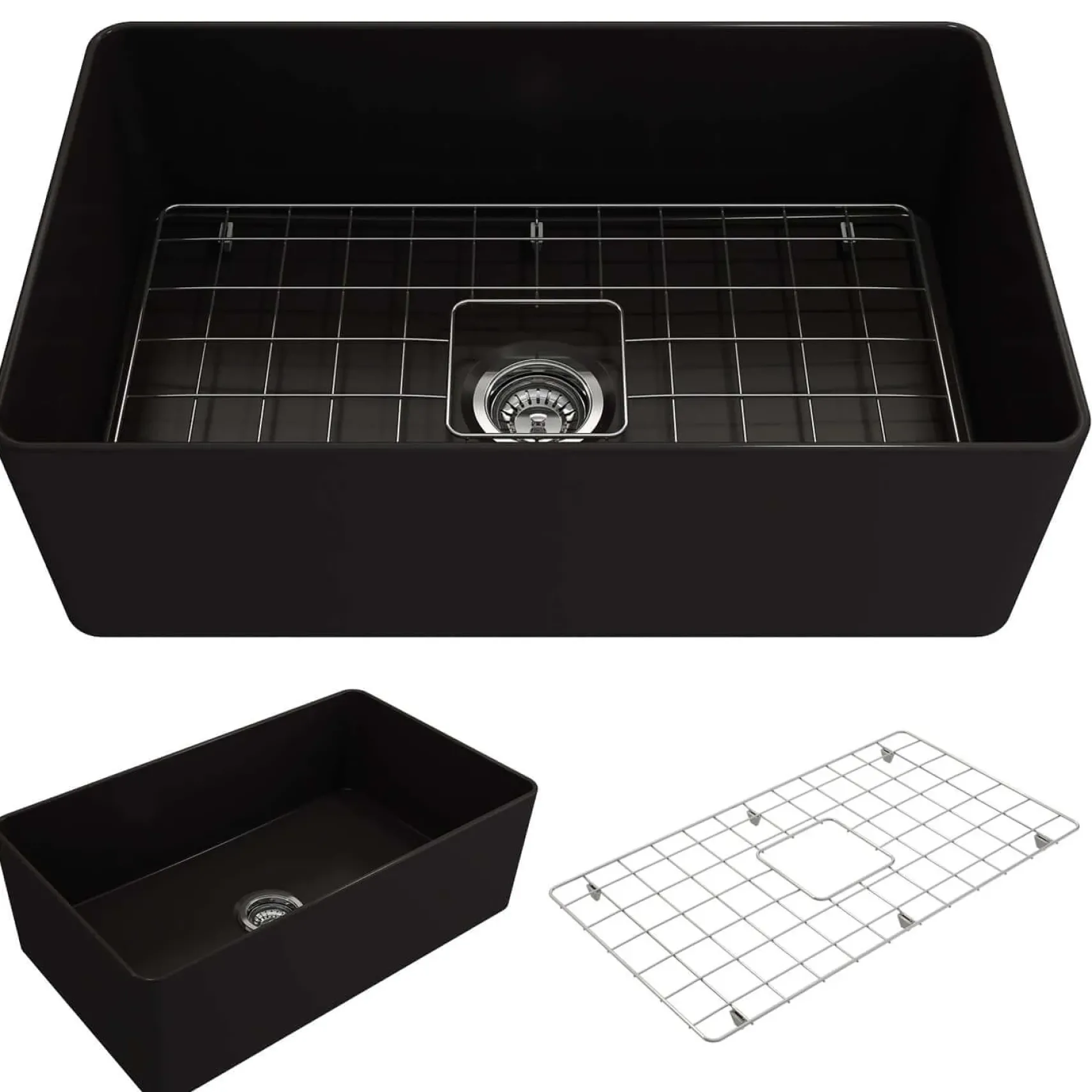 BOCCHI Aderci Ultra-Slim 30" Fireclay Farmhouse Sink, Matte Black, 1481-004-0120