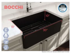 BOCCHI Aderci Ultra-Slim 30" Fireclay Farmhouse Sink, Matte Black, 1481-004-0120