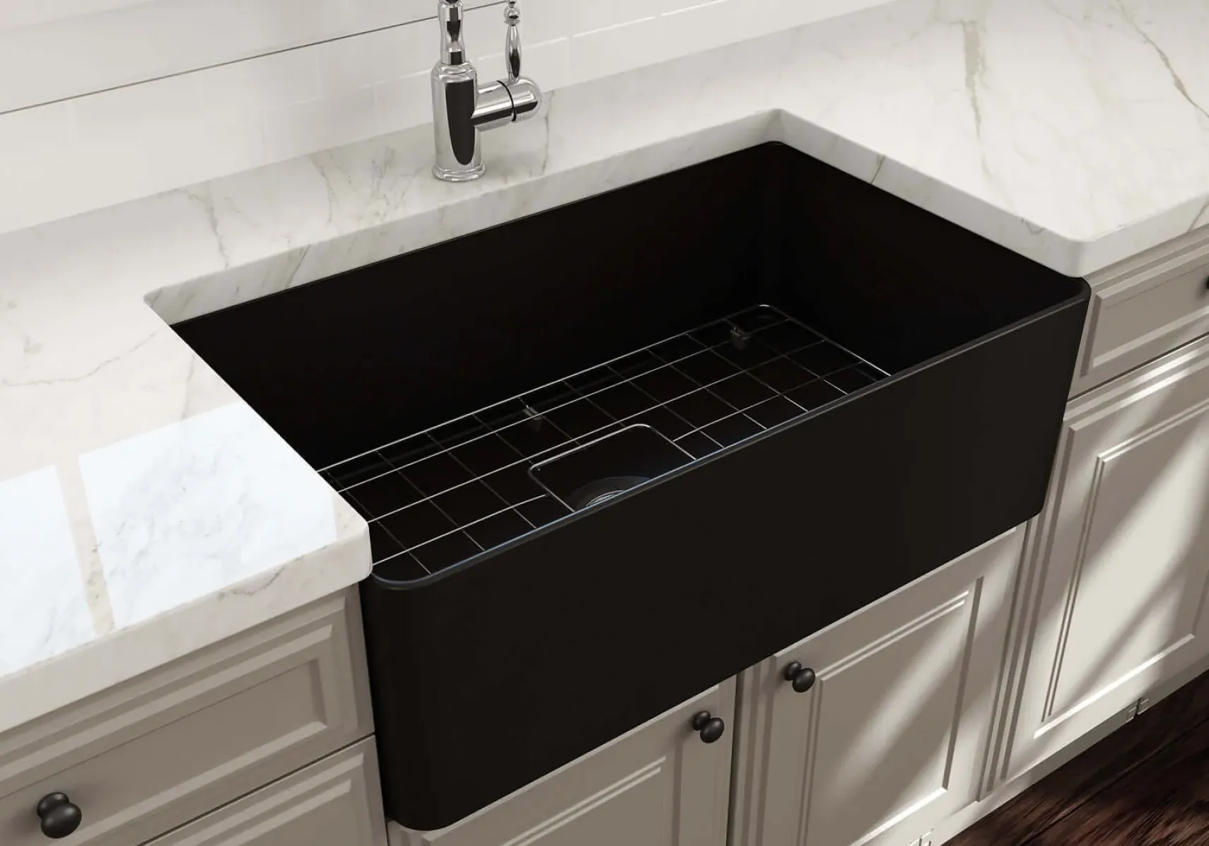 BOCCHI Aderci Ultra-Slim 30" Fireclay Farmhouse Sink, Matte Black, 1481-004-0120