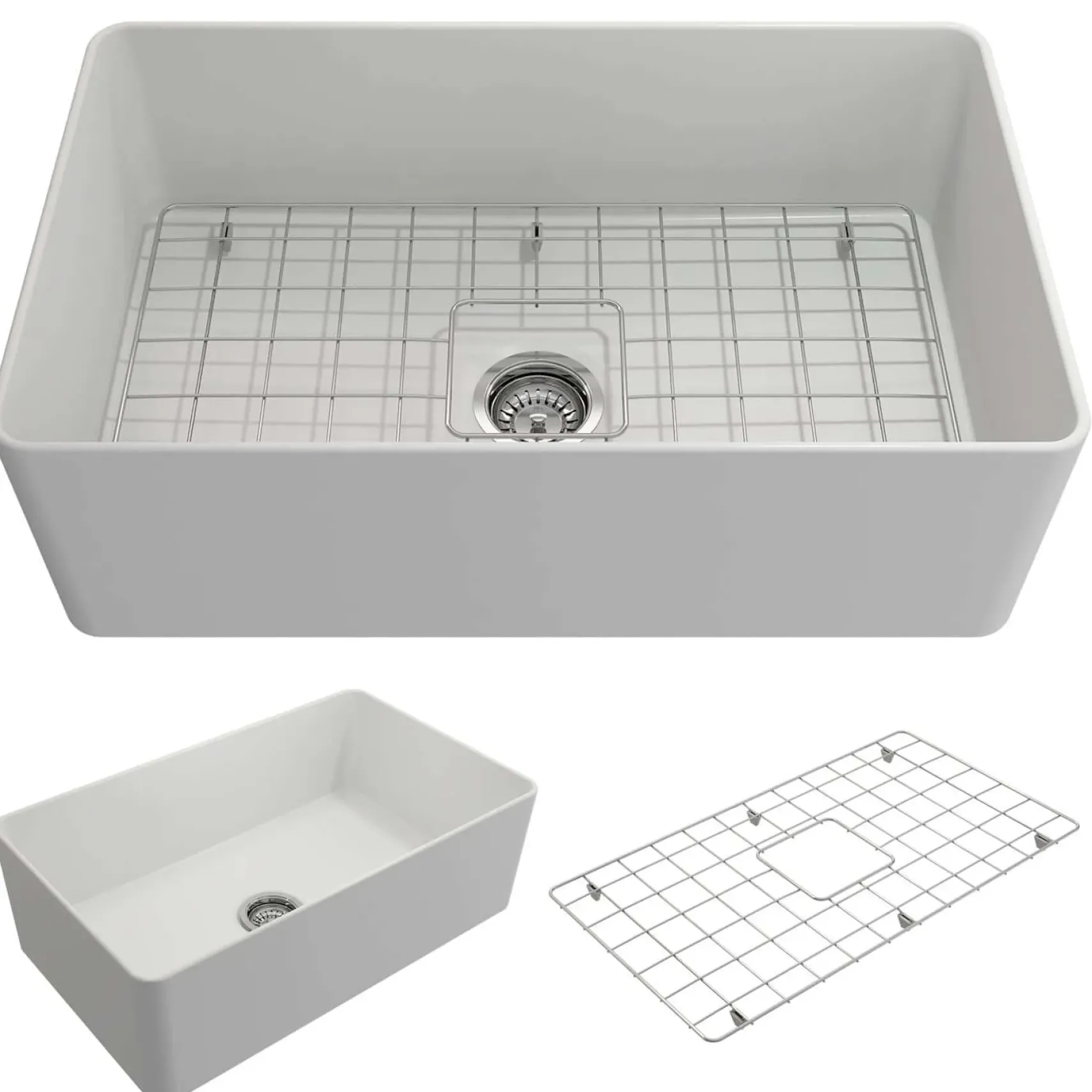 BOCCHI Aderci Ultra-Slim 30" Fireclay Farmhouse Sink, Matte White, 1481-002-0120