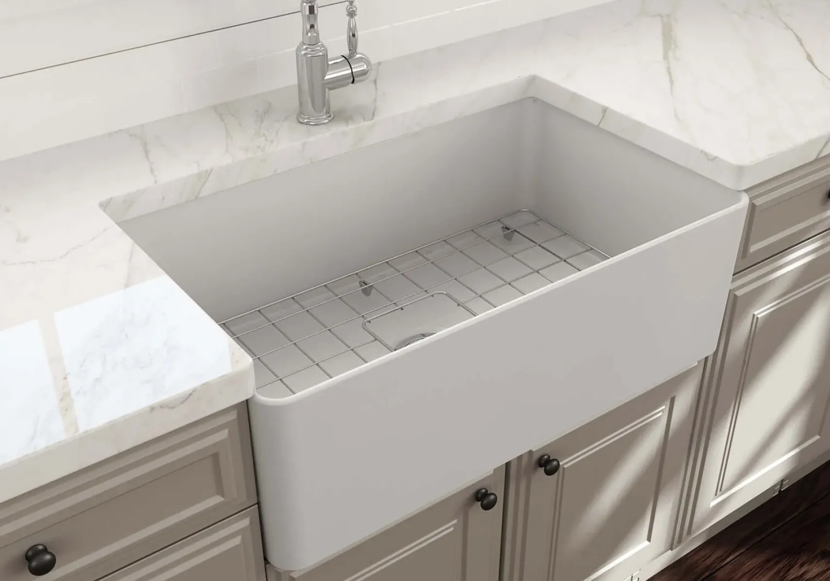 BOCCHI Aderci Ultra-Slim 30" Fireclay Farmhouse Sink, Matte White, 1481-002-0120