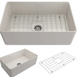 BOCCHI Aderci Ultra-Slim 30" Fireclay Farmhouse Sink, Biscuit, 1481-014-0120