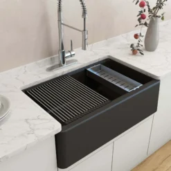 BOCCHI Arona 33" Composite Granite Workstation Farmhouse Sink with Accessories, Matte Black, 1600-504-0120