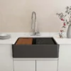 BOCCHI Arona 33" Composite Granite Workstation Farmhouse Sink with Accessories, Metallic Black, 1600-505-0120