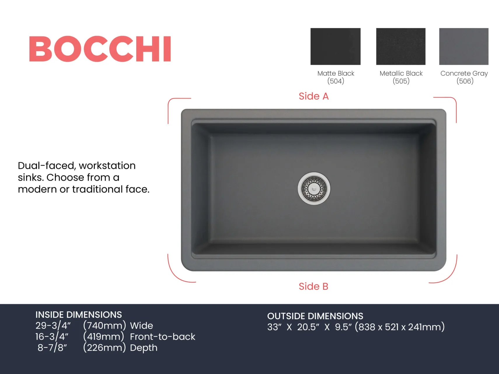 BOCCHI Arona 33" Granite Workstation Farmhouse Sink Kit with Faucet and Accessories, Concrete Gray (sink) / Chrome (faucet), 1600-506-2020CH