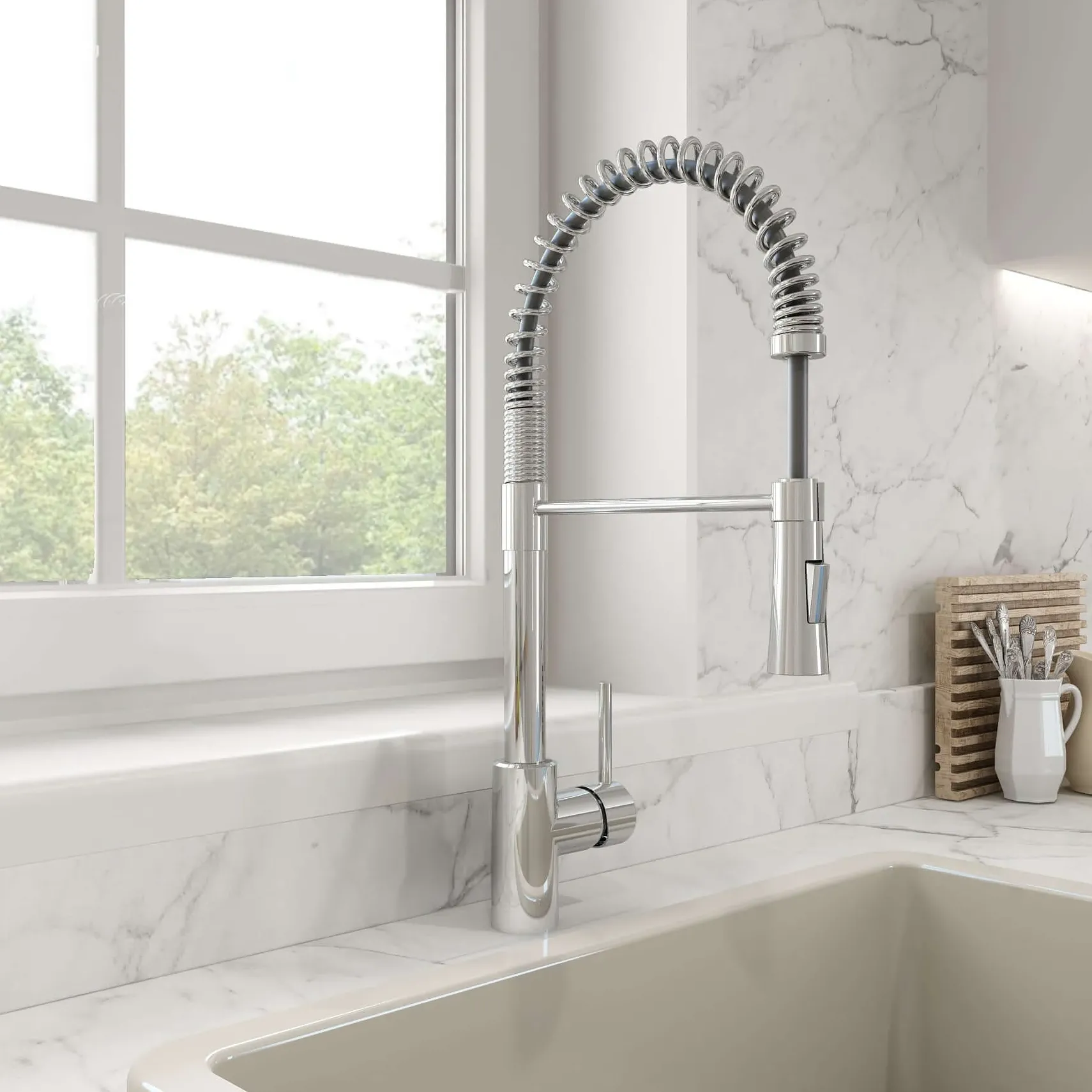BOCCHI Arona 33" Granite Workstation Farmhouse Sink Kit with Faucet and Accessories, Matte Black (sink) / Chrome (faucet), 1600-504-2020CH