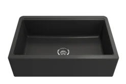 BOCCHI Arona 33" Granite Workstation Farmhouse Sink Kit with Faucet and Accessories, Matte Black (sink) / Stainless Steel (faucet), 1600-504-2020SS
