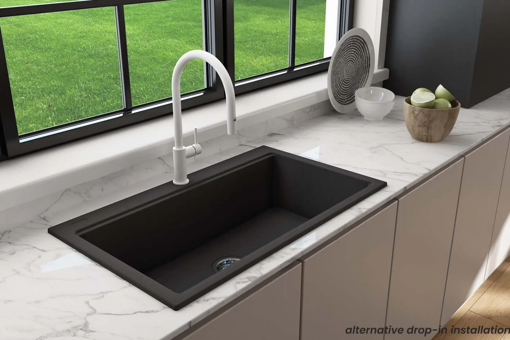 BOCCHI Baveno Lux 33" Dual Mount Granite Workstation Kitchen Sink Kit with Accessories, Matte Black, 1616-504-0126