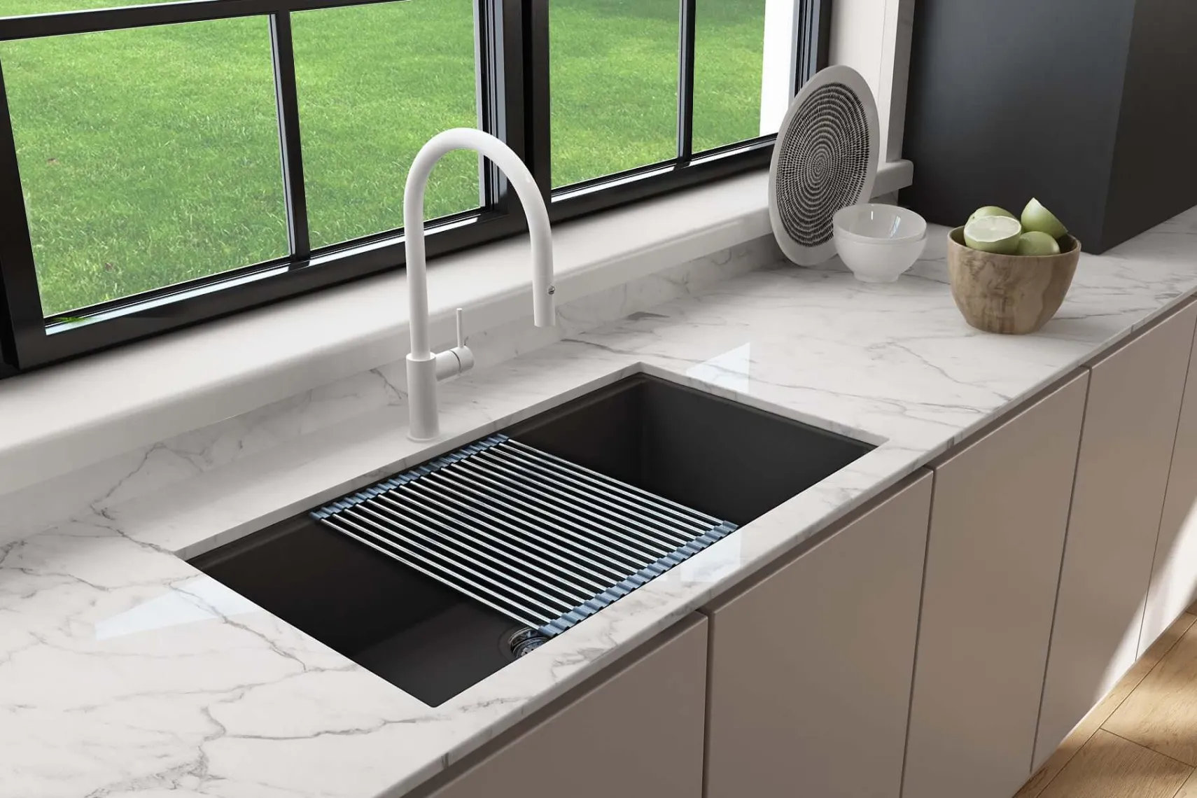 BOCCHI Baveno Lux 33" Dual Mount Granite Workstation Kitchen Sink Kit with Accessories, Matte Black, 1616-504-0126