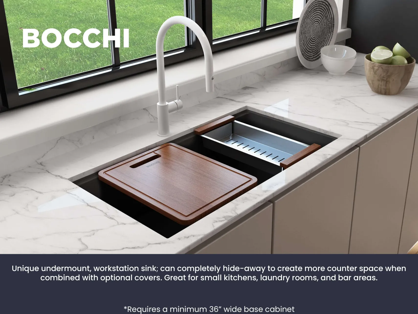 BOCCHI Baveno Lux 33" Dual Mount Granite Workstation Kitchen Sink Kit with Accessories, Matte Black, 1616-504-0126