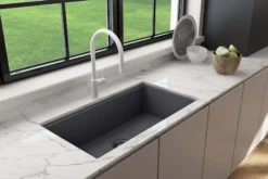 BOCCHI Baveno Lux 33" Dual Mount Granite Workstation Kitchen Sink Kit with Accessories, Concrete Gray, 1616-506-0126