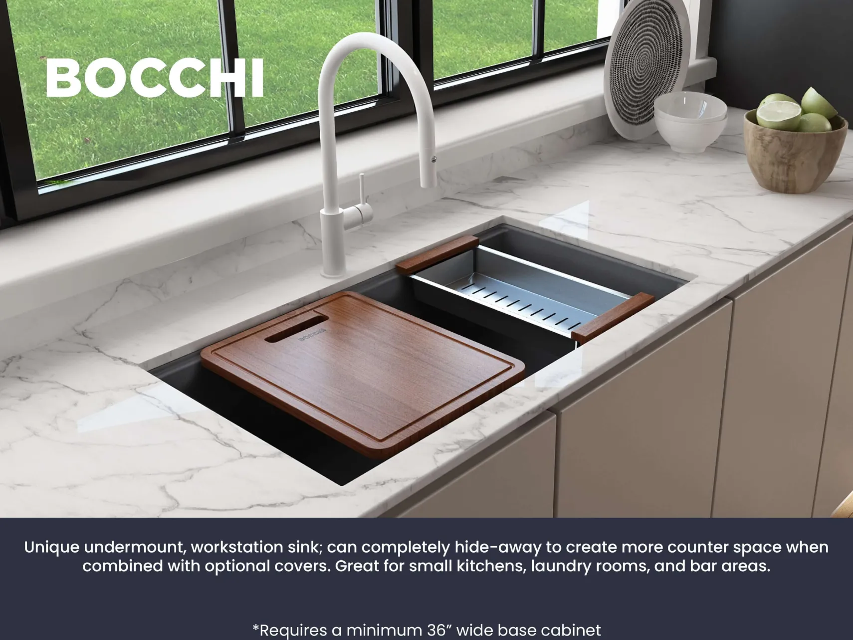 BOCCHI Baveno Lux 33" Dual Mount Granite Workstation Kitchen Sink Kit with Accessories, Concrete Gray, 1616-506-0126