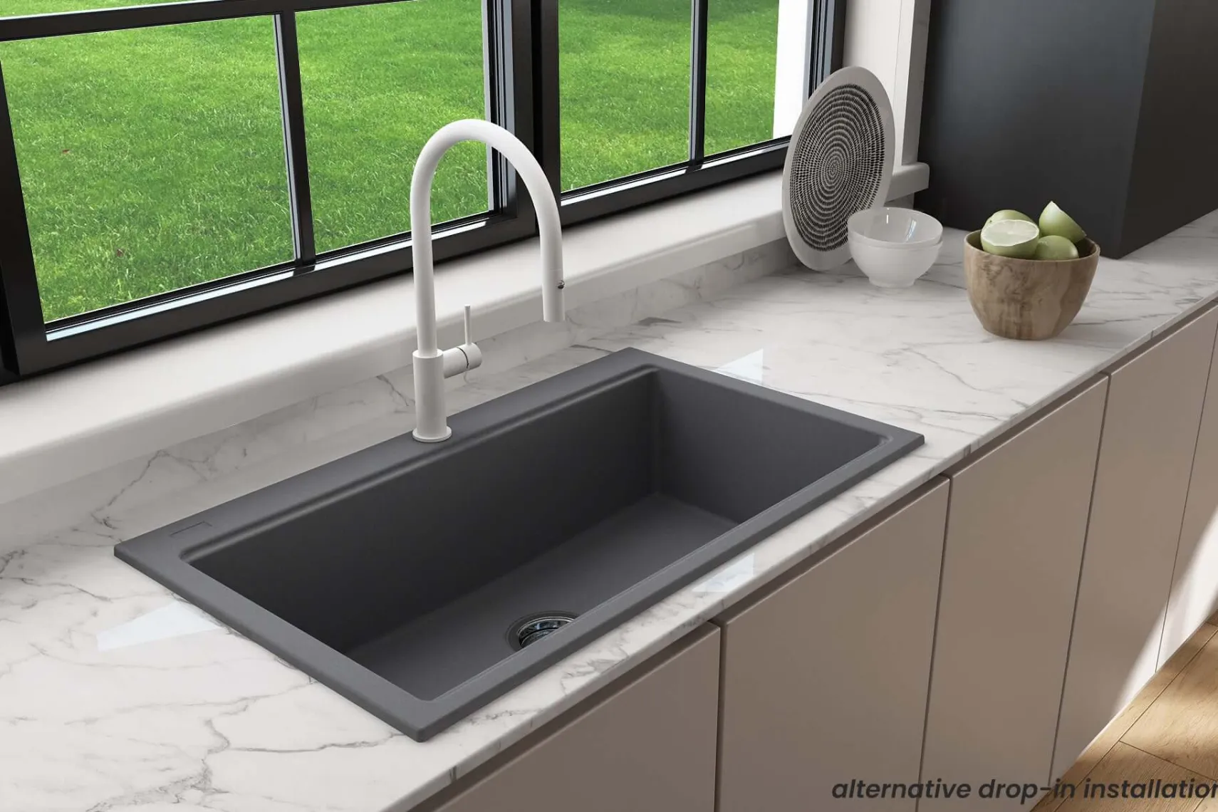 BOCCHI Baveno Lux 33" Dual Mount Granite Workstation Kitchen Sink Kit with Accessories, Concrete Gray, 1616-506-0126