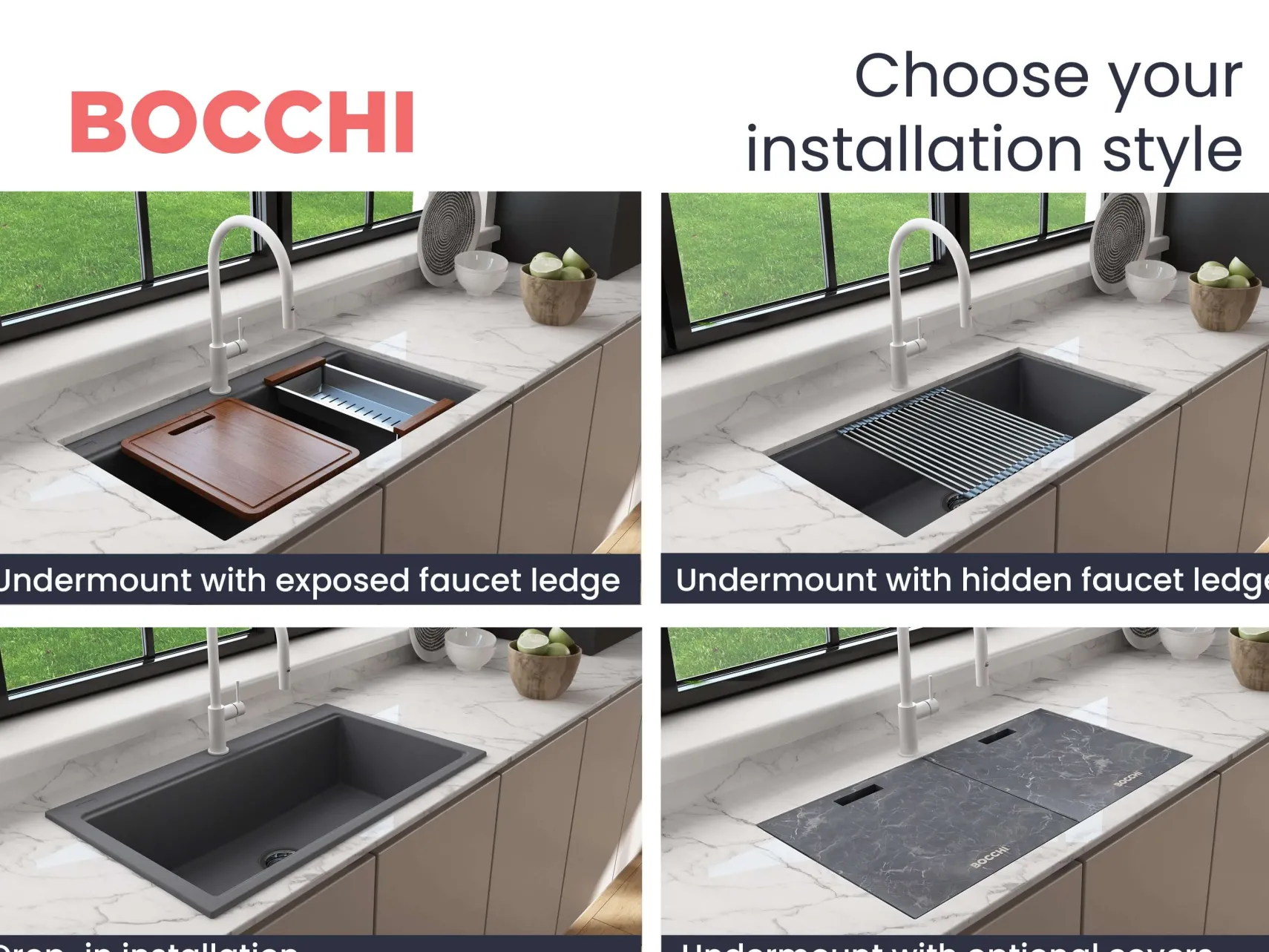 BOCCHI Baveno Lux 33" Dual Mount Granite Workstation Kitchen Sink Kit with Accessories, Concrete Gray, 1616-506-0126
