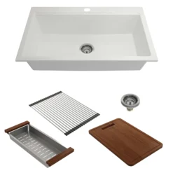 BOCCHI Baveno Lux 34" Dual Mount Granite Workstation Kitchen Sink Kit with Accessories, Milk White, 1616-507-0126