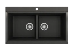 BOCCHI Baveno Lux 34" Undermount Granite Workstation Kitchen Sink Kit with Accessories, 50/50 Double Bowl, Metallic Black, 1618-505-0126