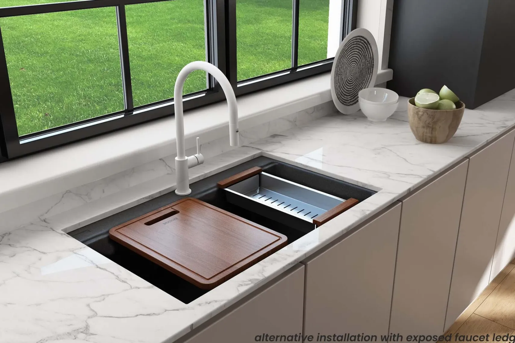BOCCHI Baveno Lux 34" Undermount Granite Workstation Kitchen Sink Kit with Accessories, 50/50 Double Bowl, Metallic Black, 1618-505-0126