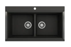 BOCCHI Baveno Lux 34" Undermount Granite Workstation Kitchen Sink Kit with Accessories, 50/50 Double Bowl, Matte Black, 1618-504-0126