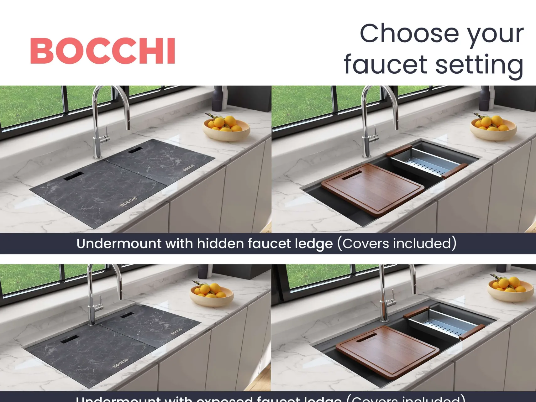 BOCCHI Baveno Lux 34" Undermount Granite Workstation Kitchen Sink Kit with Accessories, 50/50 Double Bowl, Concrete Gray, 1618-506-0126HP