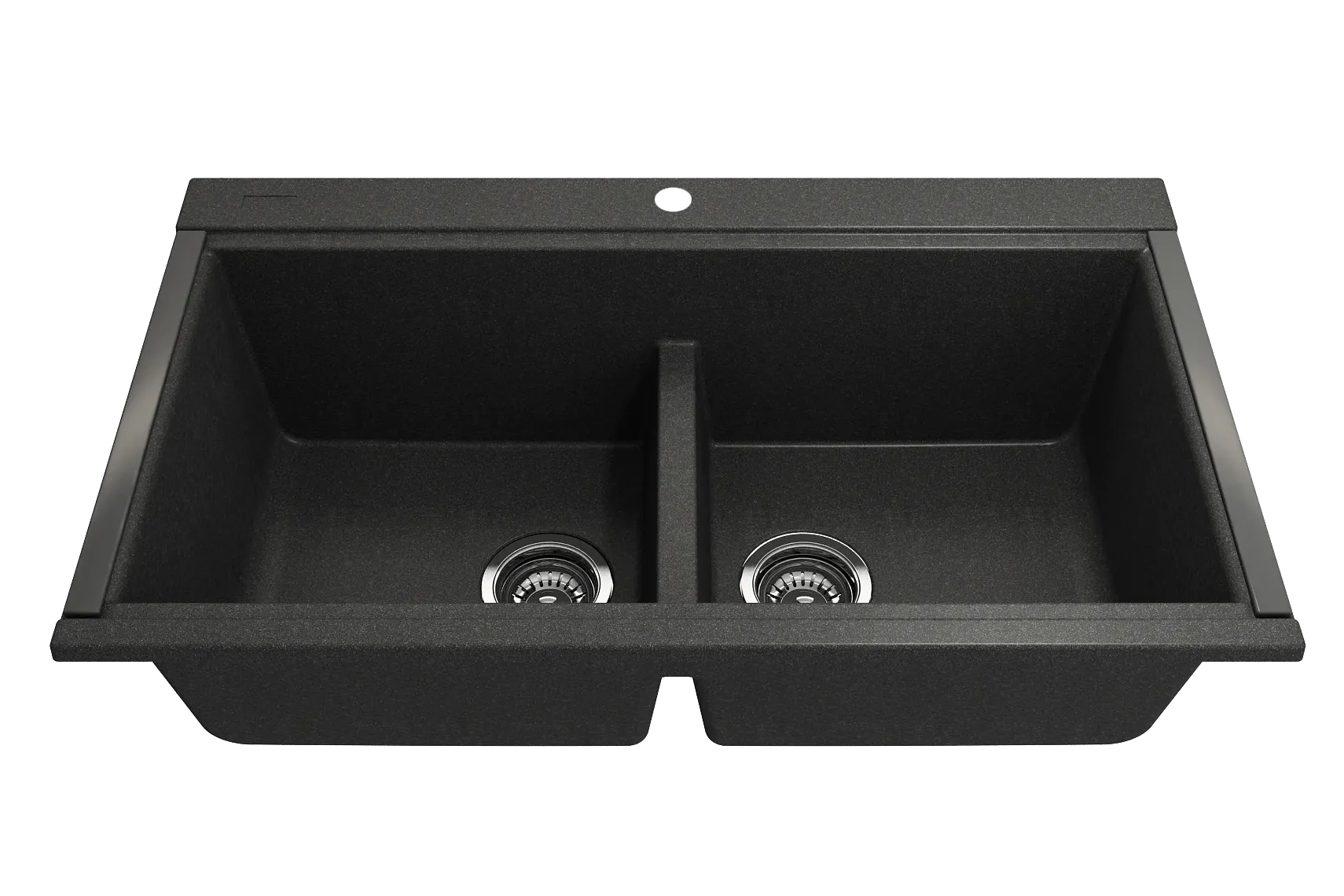BOCCHI Baveno Lux 34" Undermount Granite Workstation Kitchen Sink Kit with Accessories, 50/50 Double Bowl, Metallic Black, 1618-505-0126HP