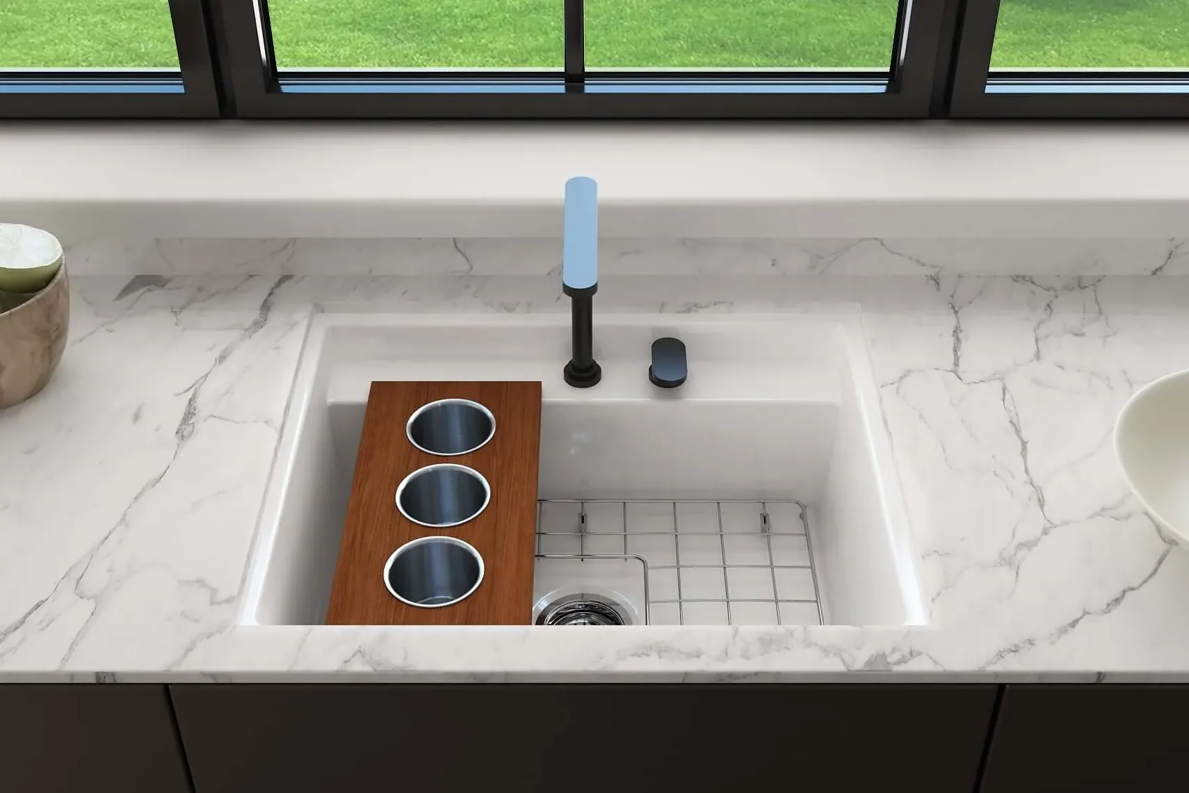 BOCCHI Baveno Uno 27" Dual Mount Fireclay Workstation Kitchen Sink Kit with Accessories, Biscuit, 1633-014-0127