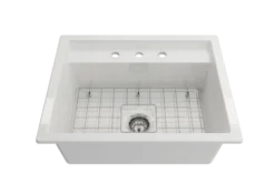 BOCCHI Baveno Uno 27" Dual Mount Fireclay Workstation Kitchen Sink Kit with Accessories, White, 1633-001-0127