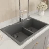 BOCCHI Campino Duo 33" Dual Mount Composite Granite Kitchen Sink, 60/40 Double Bowl, Concrete Gray, 1602-506-0126
