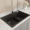 BOCCHI Campino Duo 33" Dual Mount Composite Granite Kitchen Sink, 60/40 Double Bowl, Matte Black, 1602-504-0126