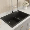 BOCCHI Campino Duo 33" Dual Mount Composite Granite Kitchen Sink, 60/40 Double Bowl, Metallic Black, 1602-505-0126