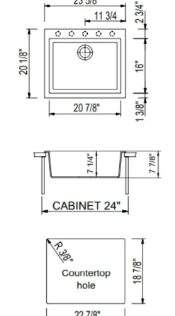BOCCHI Campino Uno 24" Dual Mount Composite Granite Kitchen Sink, Metallic Black, 1606-505-0126