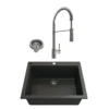BOCCHI Campino Uno 24" Dual Mount Granite Kitchen Sink Kit with Faucet and Accessories, Matte Black (sink) / Stainless Steel (faucet), 1606-504-2020SS