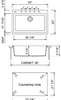 BOCCHI Campino Uno 33" Dual Mount Composite Granite Kitchen Sink, Concrete Gray, 1604-506-0126