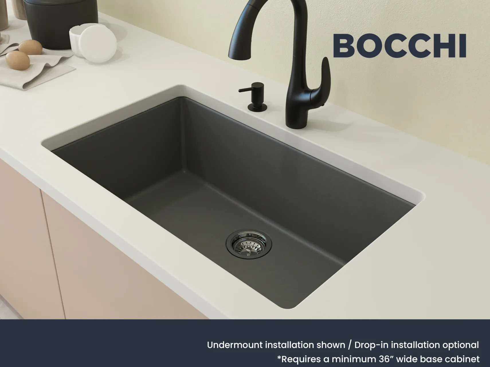 BOCCHI Campino Uno 33" Dual Mount Composite Granite Kitchen Sink, Concrete Gray, 1604-506-0126