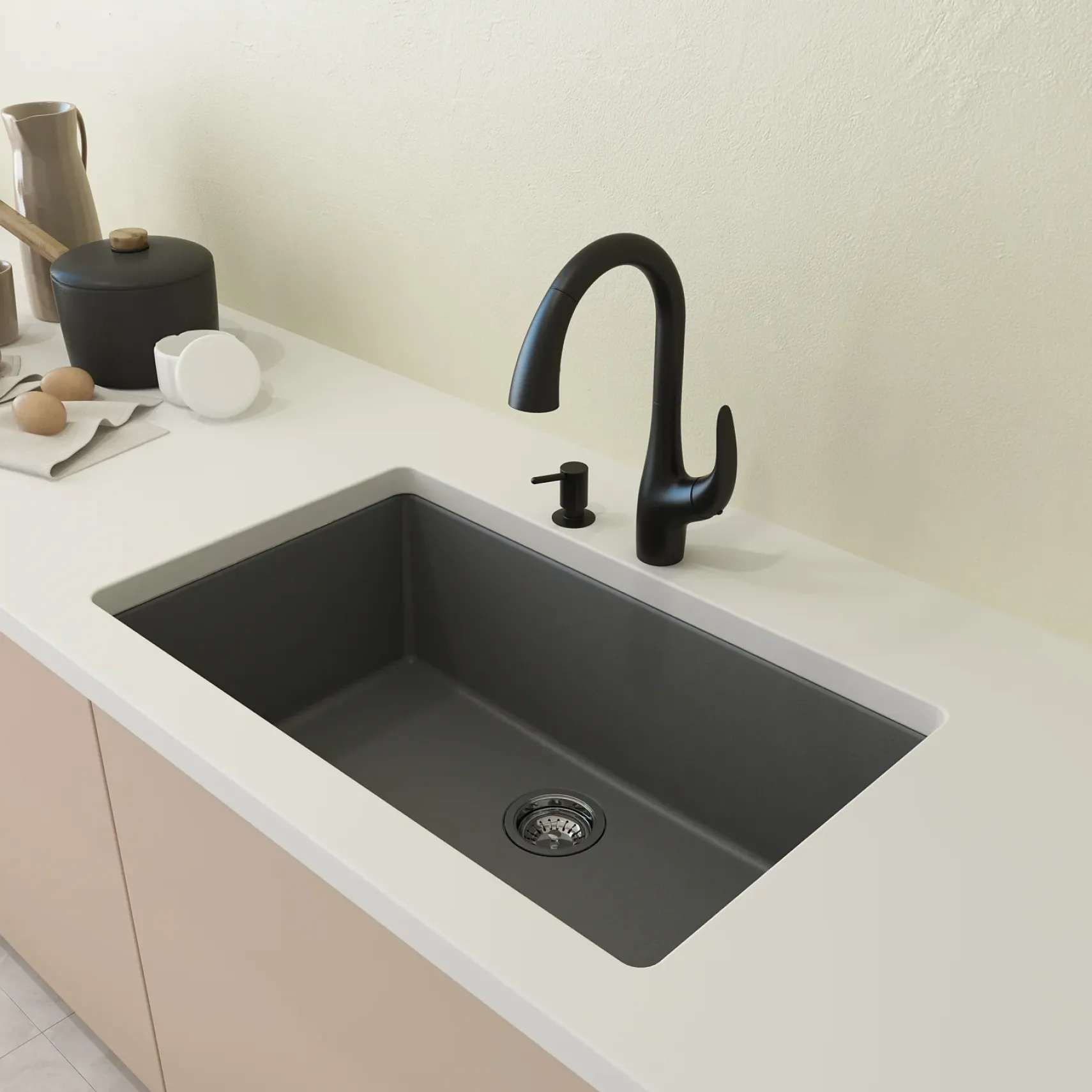 BOCCHI Campino Uno 33" Dual Mount Composite Granite Kitchen Sink, Concrete Gray, 1604-506-0126