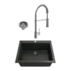 BOCCHI Campino Uno 24" Dual Mount Granite Kitchen Sink Kit with Faucet and Accessories, Matte Black (sink) / Chrome (faucet), 1606-504-2020CH