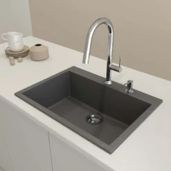 BOCCHI Campino Uno 27" Dual Mount Granite Kitchen Sink Kit, Concrete Gray, 1634-506-0126