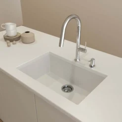 BOCCHI Campino Uno 27" Dual Mount Granite Kitchen Sink Kit, Milk White, 1634-507-0126