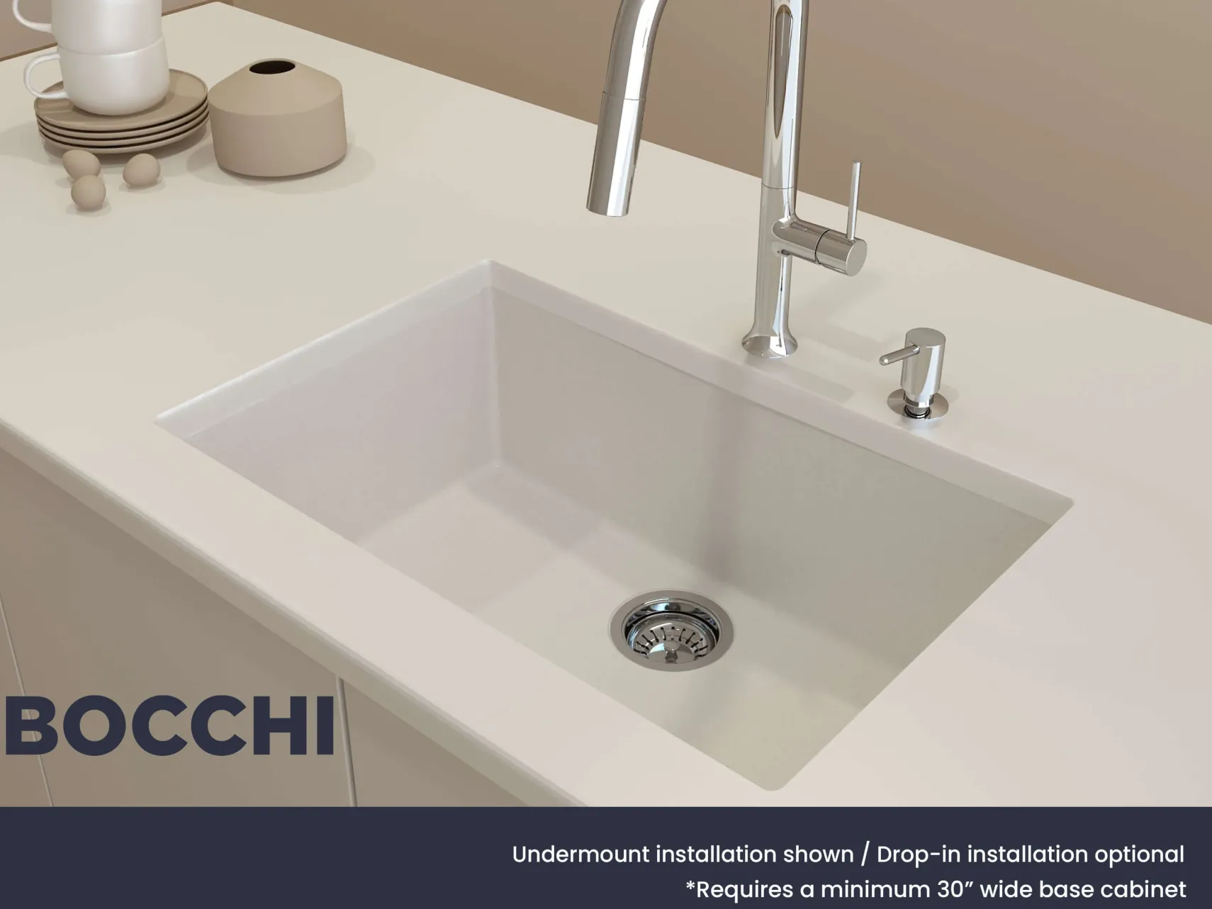 BOCCHI Campino Uno 27" Dual Mount Granite Kitchen Sink Kit, Milk White, 1634-507-0126
