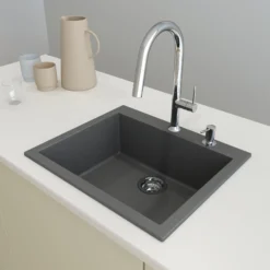 BOCCHI Campino Uno 24" Dual Mount Composite Granite Kitchen Sink, Concrete Gray, 1606-506-0126