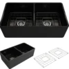 BOCCHI Classico 33" Fireclay Farmhouse Apron 50/50 Double Bowl Kitchen Sink, Black, 1139-005-0120