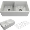BOCCHI Classico 33" Fireclay Farmhouse Apron 50/50 Double Bowl Kitchen Sink, Matte White, 1139-002-0120