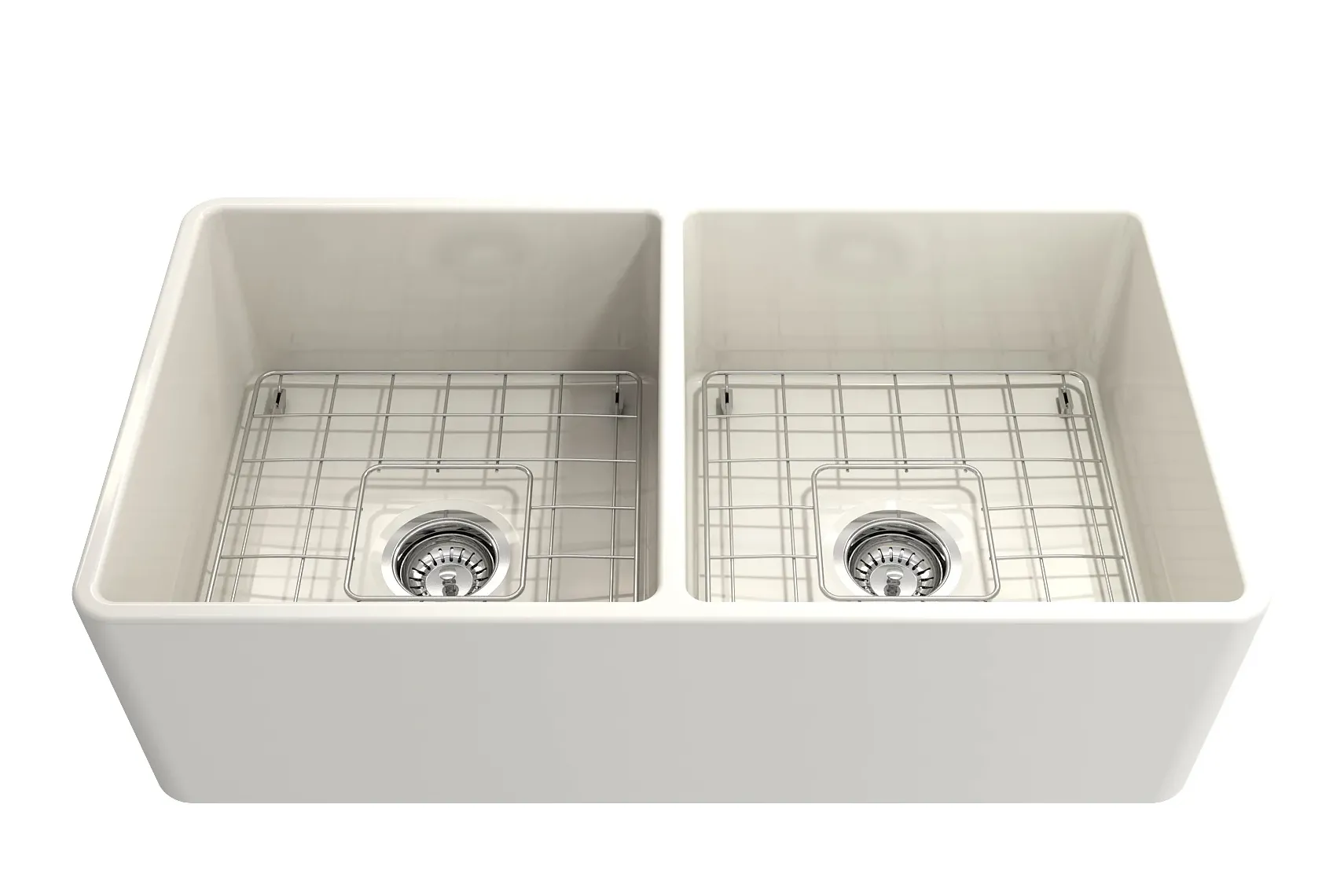 BOCCHI Classico 33" Fireclay Farmhouse Apron 50/50 Double Bowl Kitchen Sink, Biscuit, 1139-014-0120