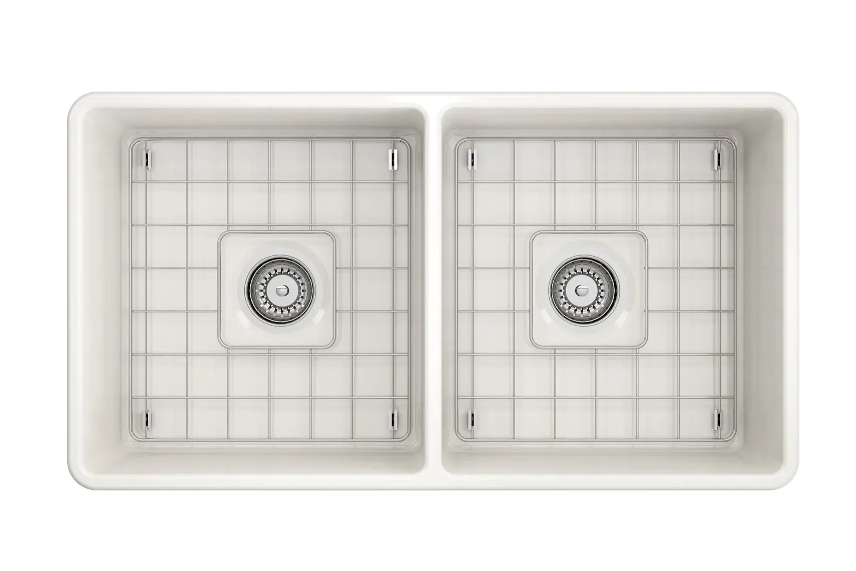 BOCCHI Classico 33" Fireclay Farmhouse Apron 50/50 Double Bowl Kitchen Sink, Biscuit, 1139-014-0120