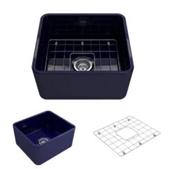 BOCCHI Classico 20" Fireclay Farmhouse Apron Single Bowl Kitchen Sink, Sapphire Blue, 1136-010-0120