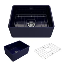 BOCCHI Classico 24" Fireclay Farmhouse Apron Single Bowl Kitchen Sink, Sapphire Blue, 1137-010-0120